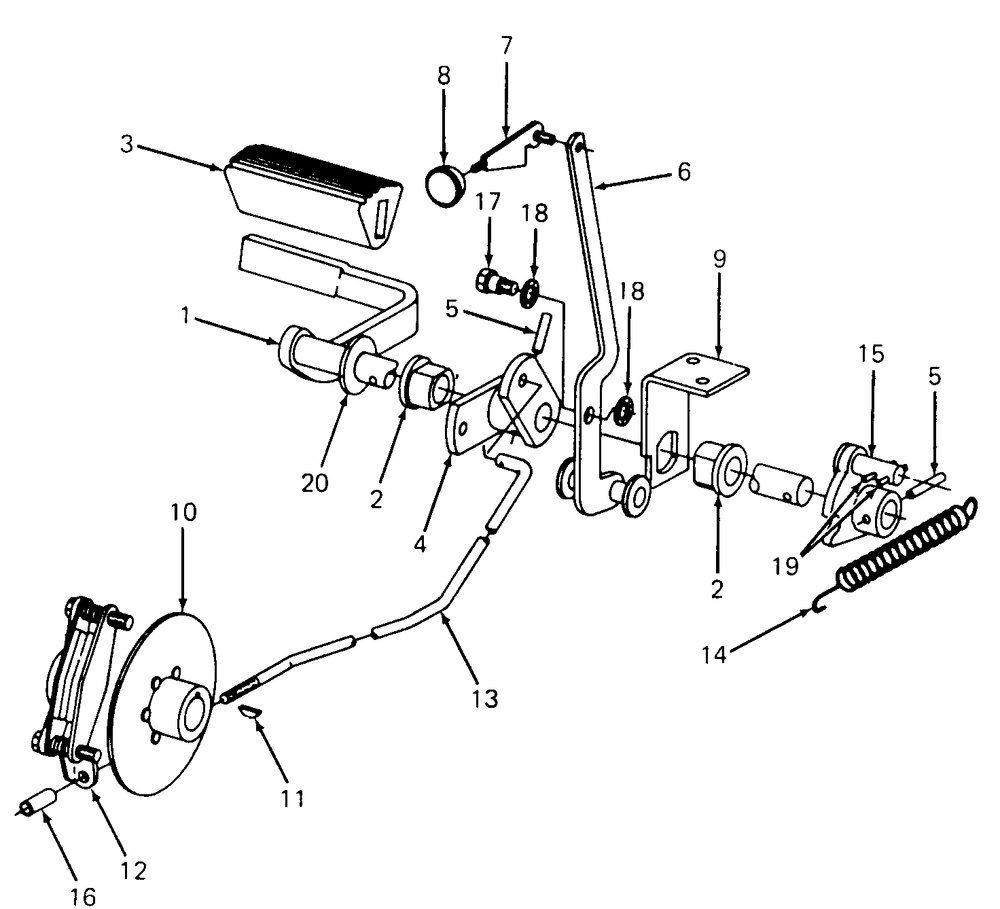Brake Pedal And Connections Diagram and Parts List for 1610 0350042U-135393100-135393399-136393100 Cub Cadet Lawn Tractor